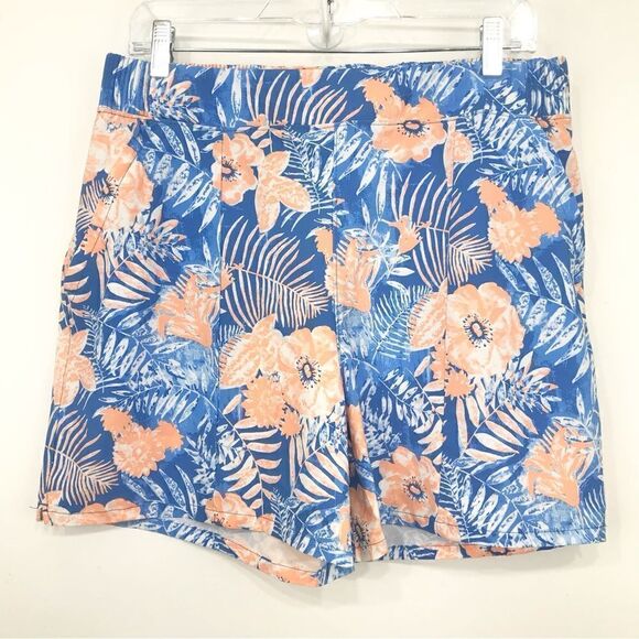 Columbia PFG Tidal Wave Blue Peach Tropical Floral Print Pull On Quick Dry Short - Picture 1 of 11